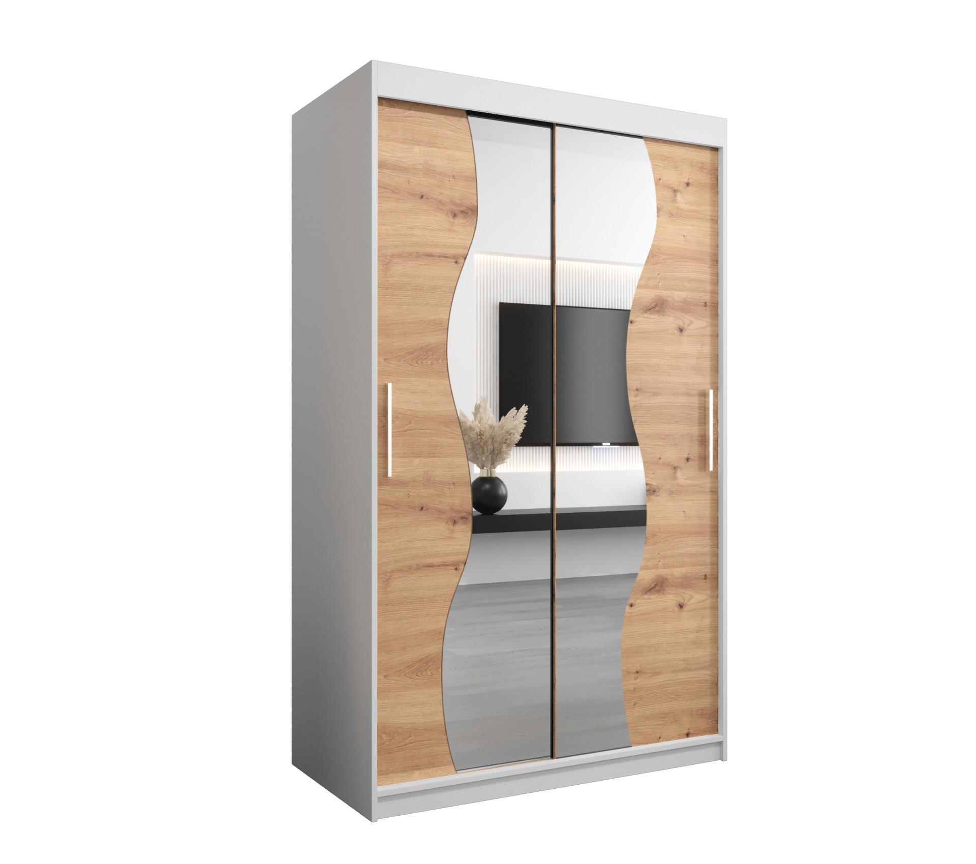SCHWEBETÜRENSCHRANK 200/120/62 2-türig - Silberfarben/Eiche Artisan, Holz/Kunststoff (120/200/62cm) - MÖBEL KRYSPOL