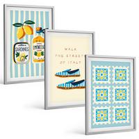 BILDER SET 3er Set - 40x60 cm Silberner Rahmen - Früchte, Elemente der italienischen Kultur - Silberfarben, Kunststoff (40/60cm) - TULUP