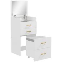 3 in 1 Schminktisch mit Hocker, Kosmetiktisch mit Spiegel, 3 Schubladen - Beige/Weiß, Holzwerkstoff/Textil (40/90/48cm) - HOMCOM