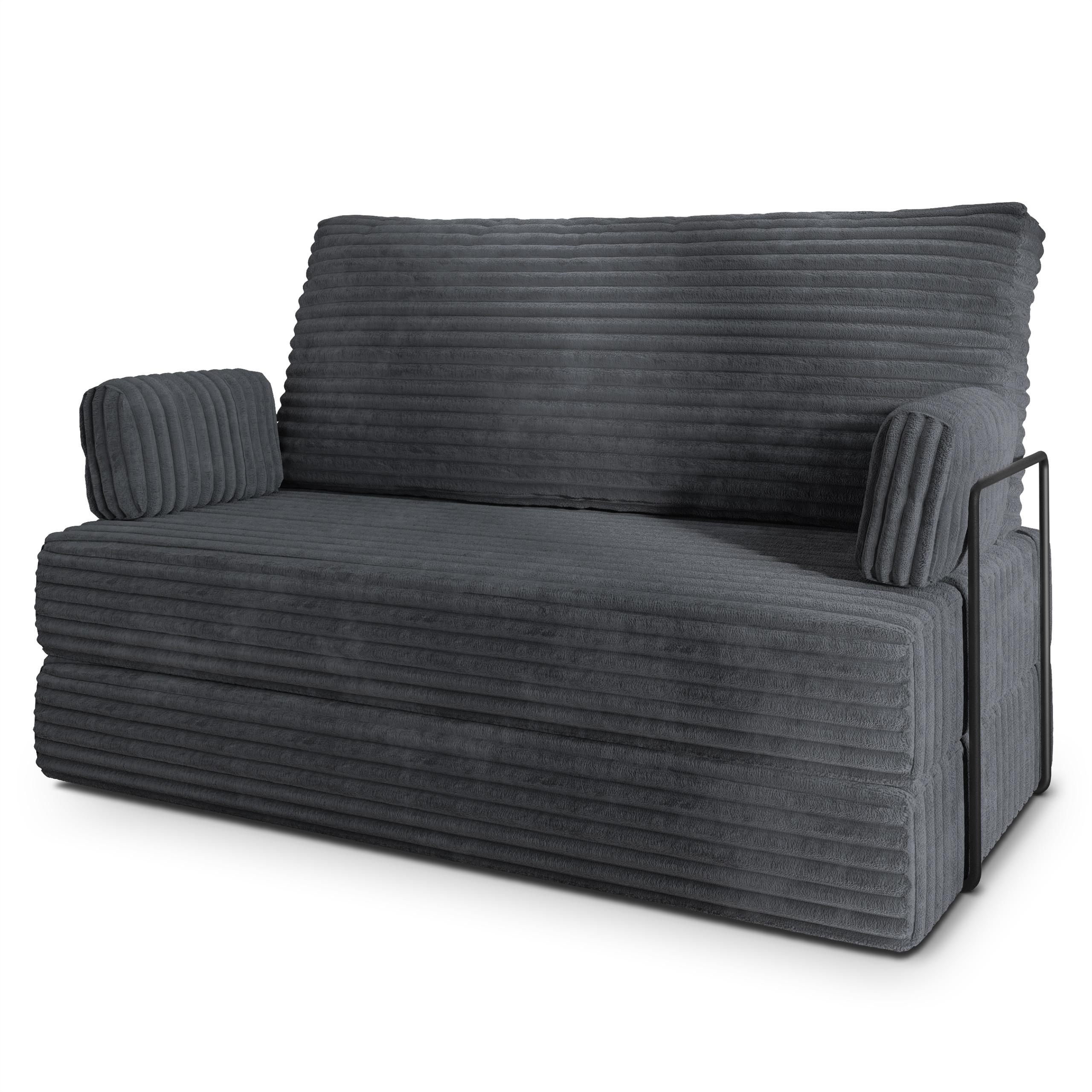 BETTSOFA LADIA aus Schaumstoff Kordstoff Grau Schlaffunktion - Dunkelgrau, Textil (140/86/60cm) - MASSENO