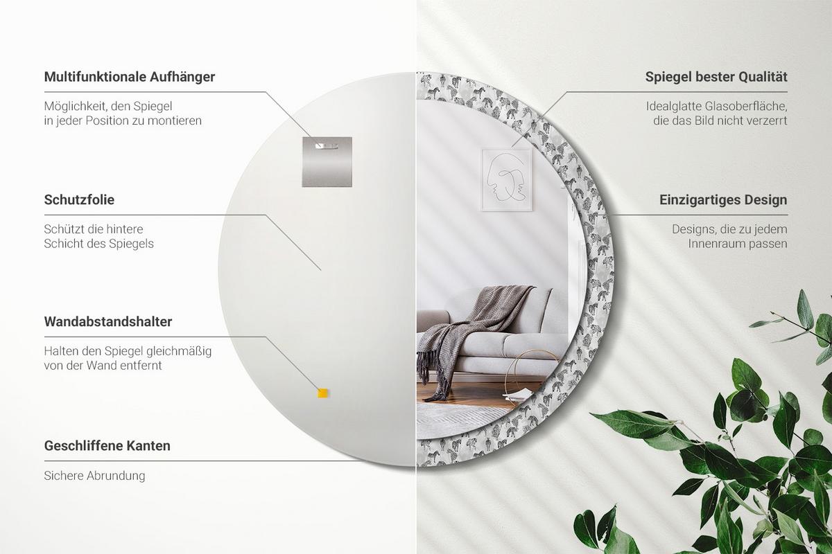 SPIEGEL Rund Ø 100 cm mit Aufdruck - Schwarz, Glas (100/100/0.4cm) - Wallfluent