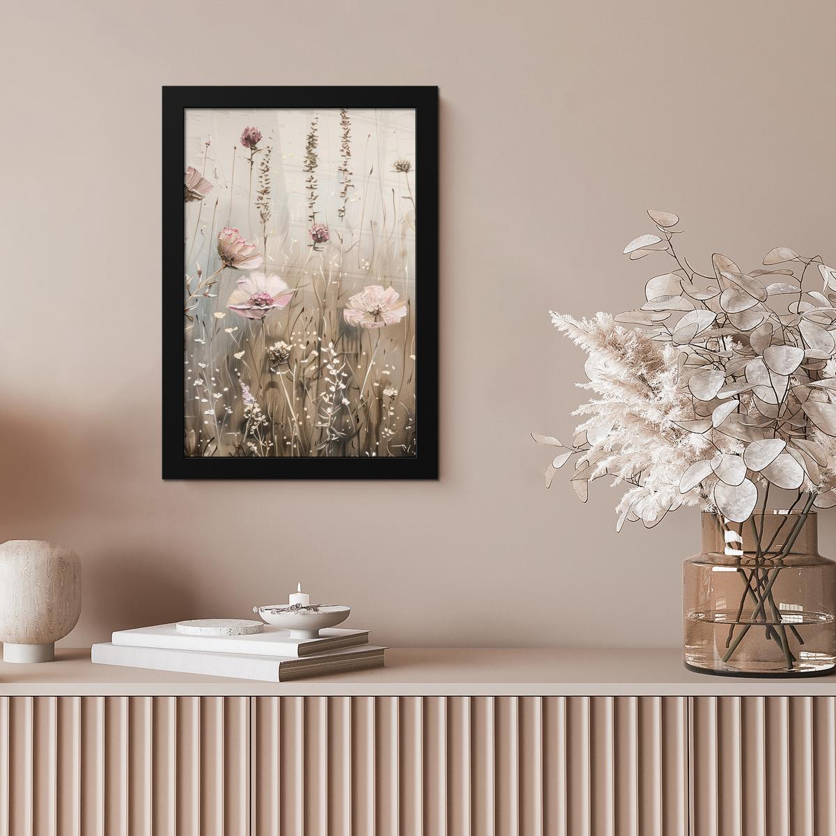 POSTER MIT RAHMEN Blumen - Rosa - Modern - Beige Poster 20x30 cm - Beige, Papier (20/30cm) - MuchoWow