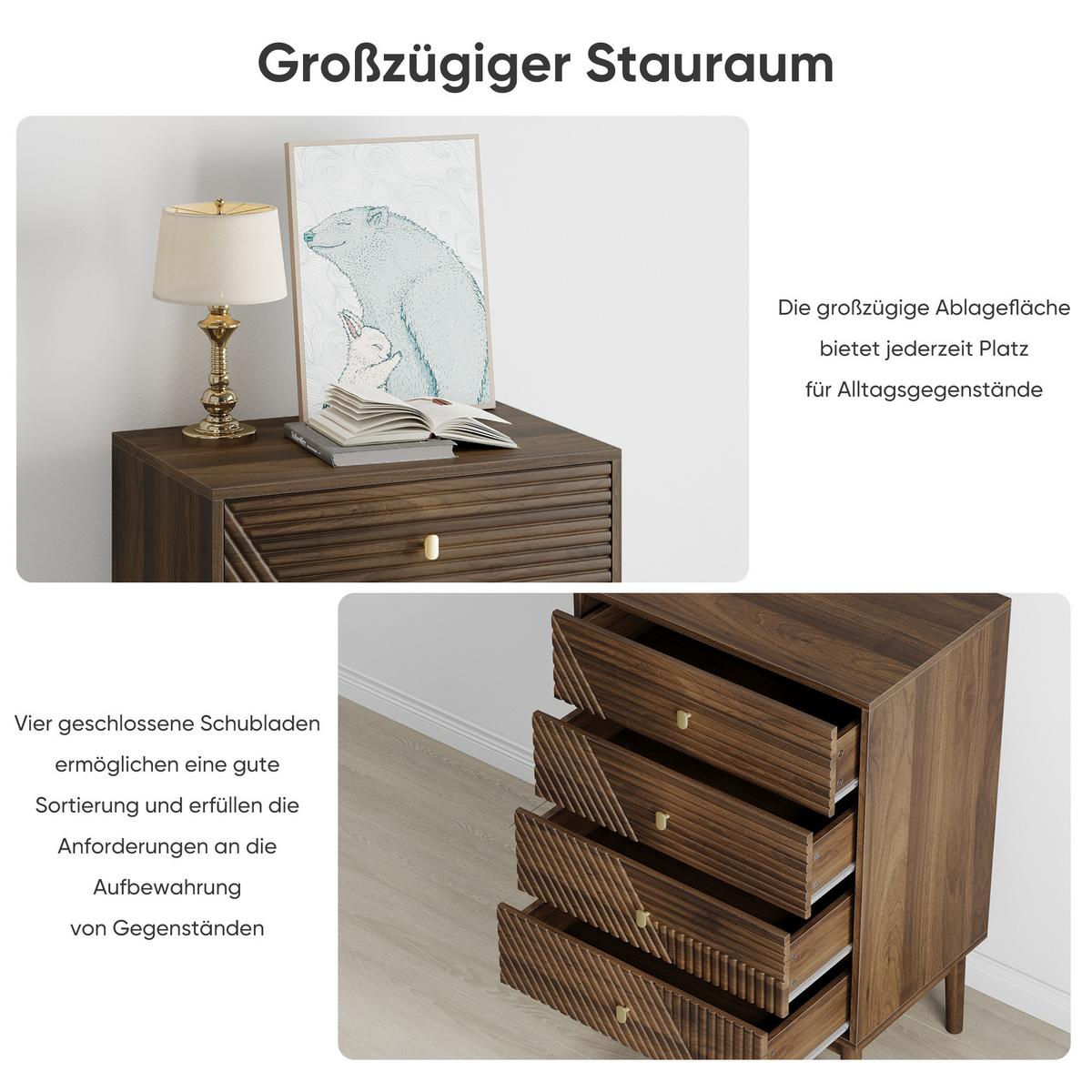 SIDEBOARD 60 cm Walnuss – Schubladenschrank mit 4 Schubladen & Massivholzbeinen Modern - Walnussfarben/Braun, Holzwerkstoff (60/90/40cm) - Urban Meuble