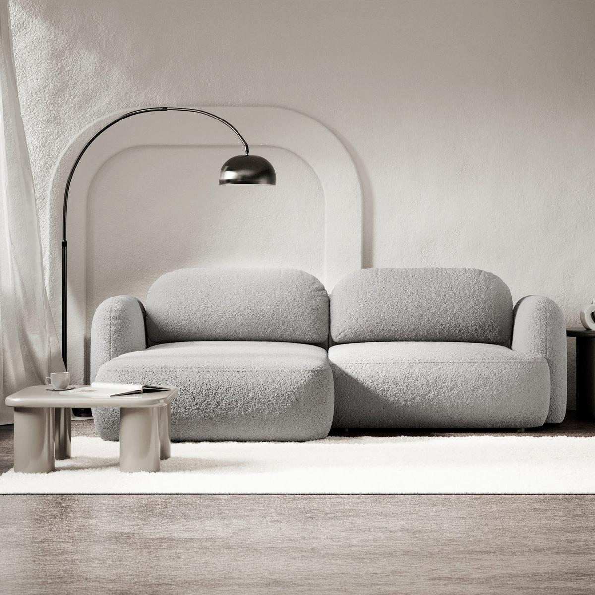 ECKSOFA Tvoya Hellgrau Bouclé - Hellgrau/Schwarz, Kunststoff/Textil (267/175cm) - Selsey
