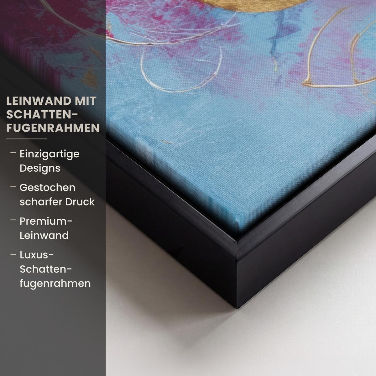 LEINWAND Bilder mit Rahmen - Kreise - Gold - Abstrakt - 60x80 - Blau, Textil (60/80cm) - MuchoWow