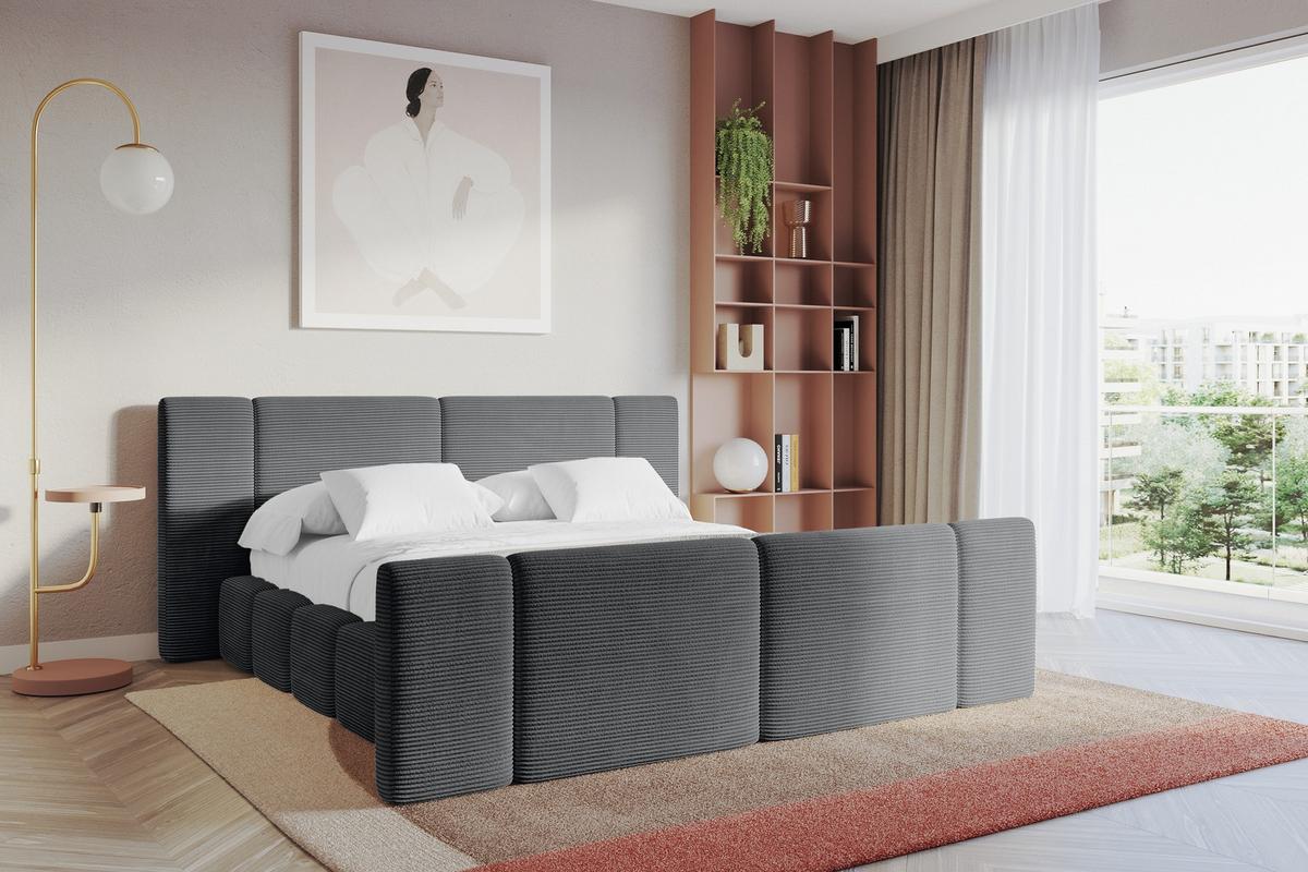 POLSTERBETT mit Bettkasten, Fußteil und Lattenrost, Bett mit Matratze H3/H4 - NILO-Z 120x200 Dunkelgrau - Graphitfarben, Holzwerkstoff/Textil (120/200cm) - ALTDECOR