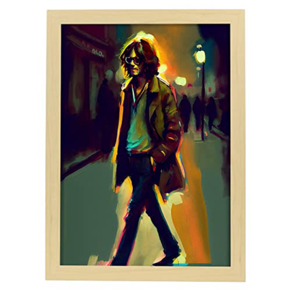 POSTER John Lennon In Voller Farbe Fotostil. A4 Rahmen Aus Hellem Holz - Beige, Papier (29.7/5/21cm) - Nacnic