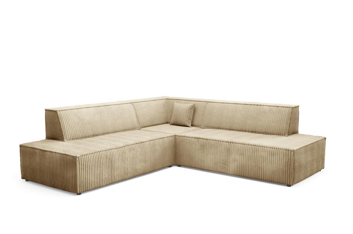 ECKSOFA TESSO II L-S Beige Kordstoff mit Schlaffunktion - Beige, Holz (254/254cm) - MASSENO