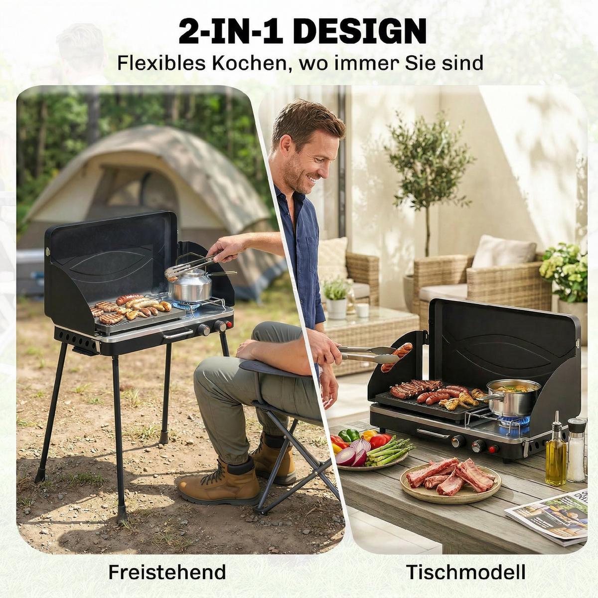 TISCHGASGRILL Gussaluminium Metall Schwarz - Schwarz, Metall (47/88/61cm) - Outsunny