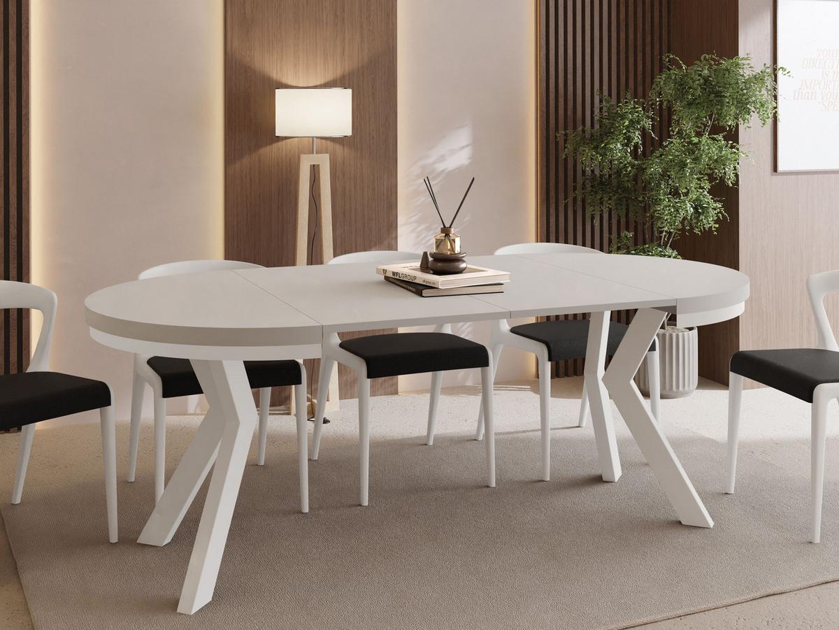 ESSTISCH Savio Weiß Neo rund ausziehbar verlängerbar XXL, Kaschmir 100-200/100/77 cm - Kaschmir/Beige, Holz/Holzwerkstoff (100/200/77cm) - WFL GROUP