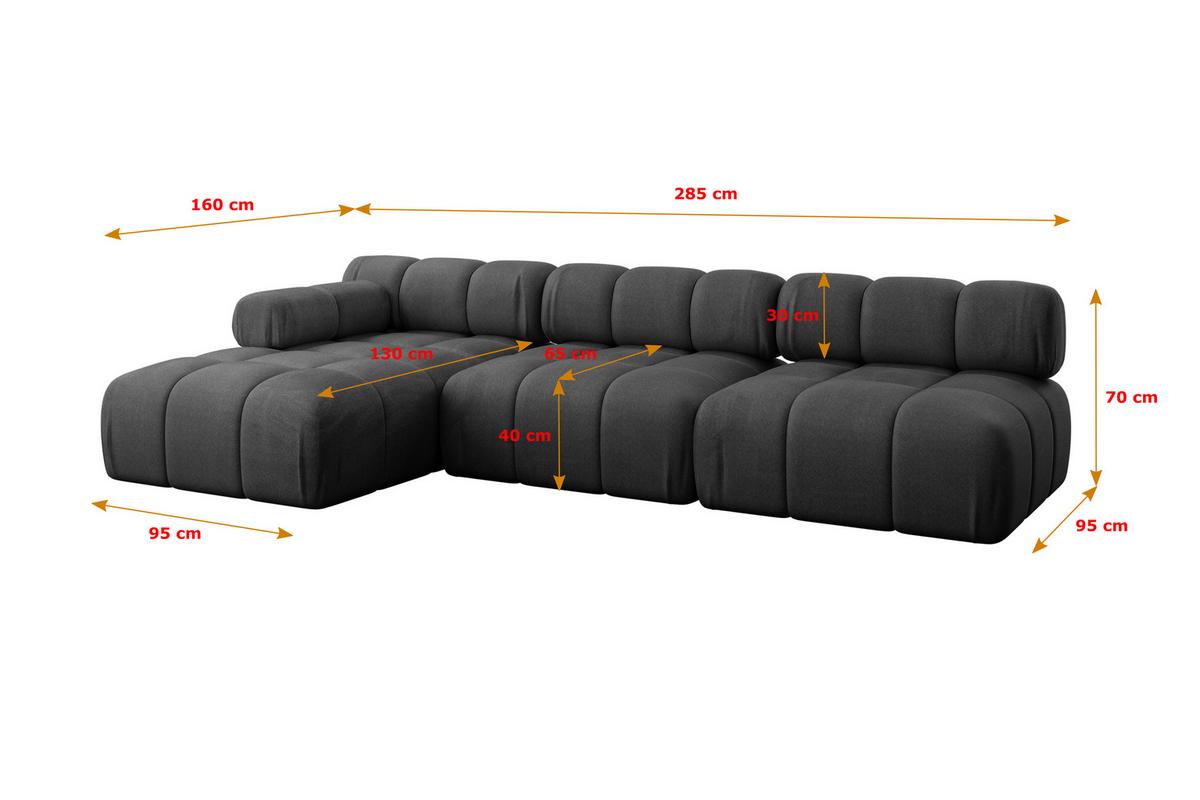 ECKSOFA modulares Sofa Razon-L2 - 285x160x70 cm Schwarz Velours - Schwarz, Holzwerkstoff/Textil (285/160cm) - ALTDECOR