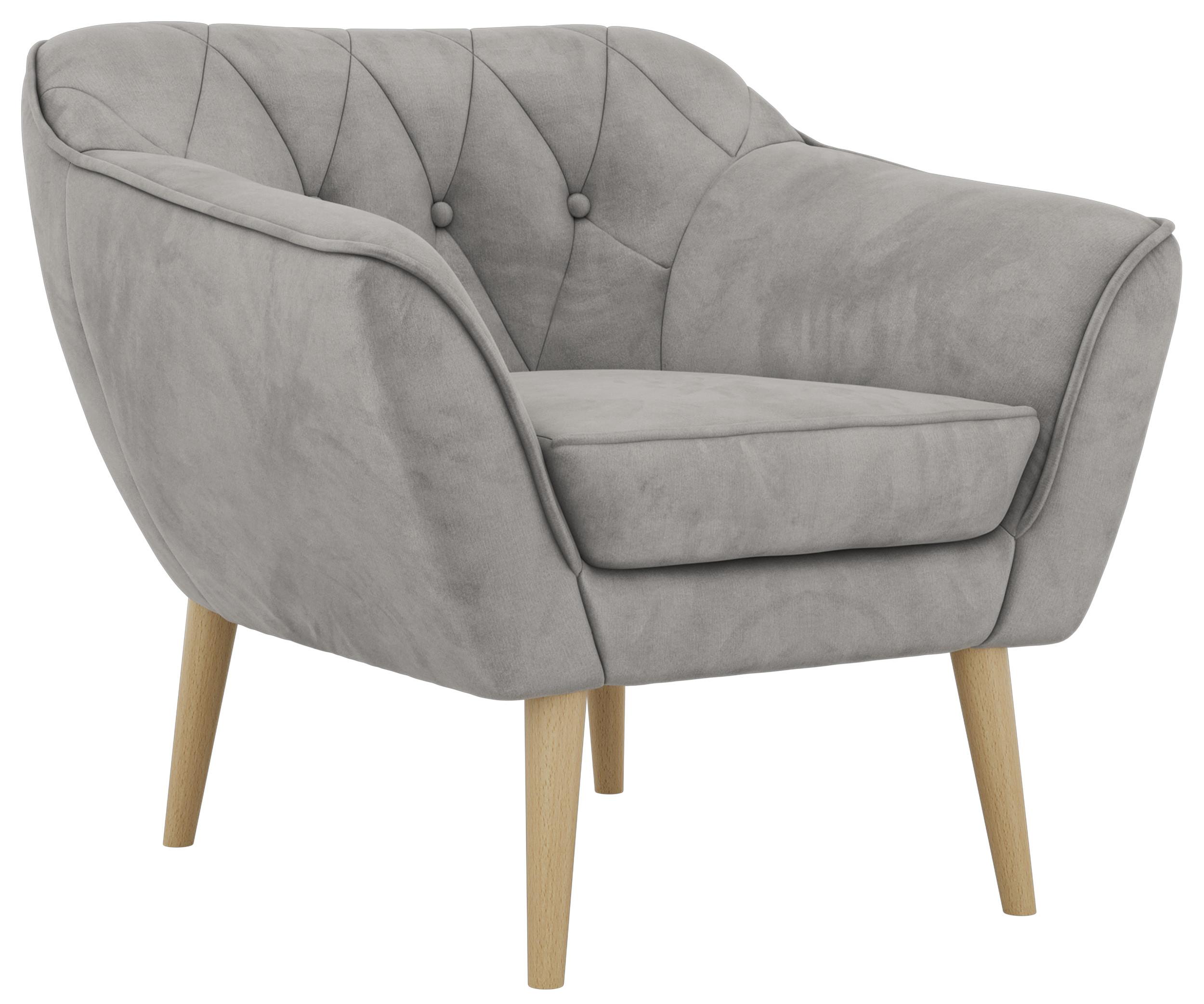SESSEL PIRS - Hellgrau Velvet - Holzbeine - Buchefarben/Hellgrau, Holzwerkstoff/Textil (80/75/74cm) - MKS