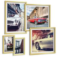 BILDER SET 5er Set - 50x50 cm & 20x30 cm & 40x60 cm Goldrahmen - Oldtimer in Städten - Goldfarben, Kunststoff (40/60cm) - TULUP