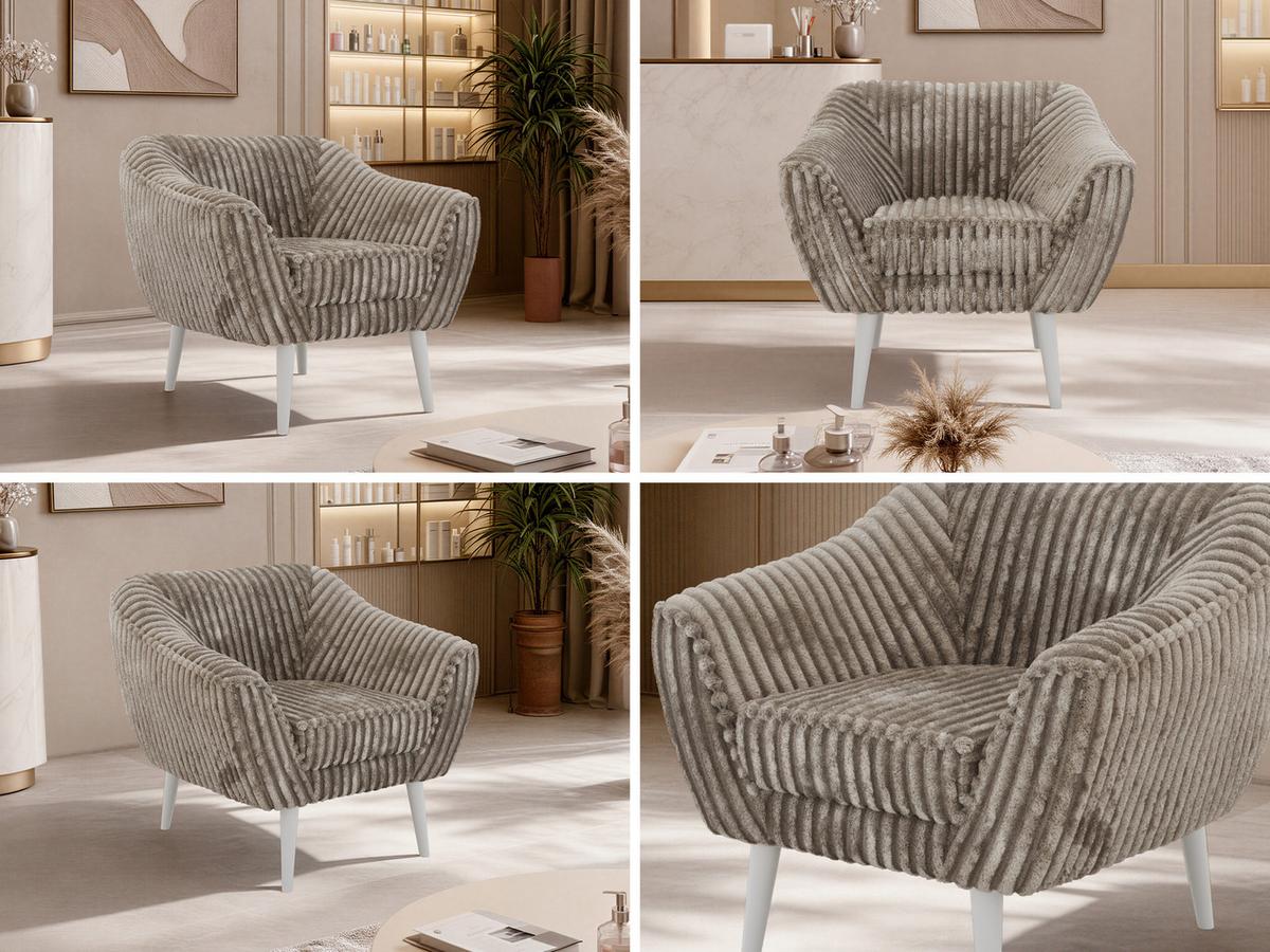 SESSEL PIRS - Hellbraun Cord - Weiße Beine - Hellbraun/Weiß, Holzwerkstoff/Textil (80/75/74cm) - MKS