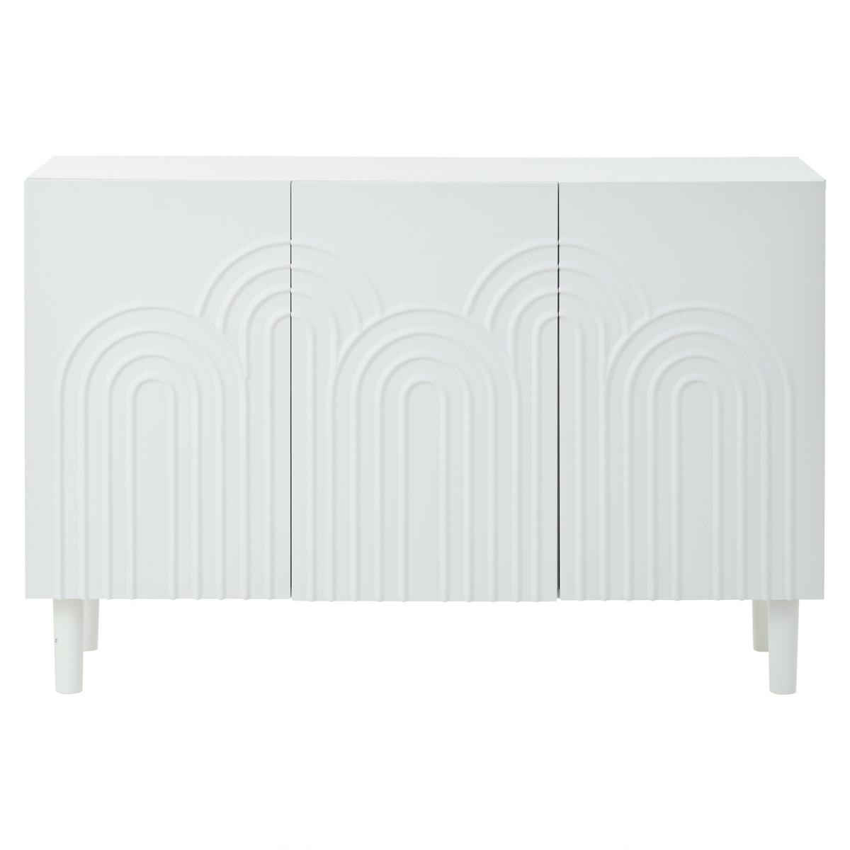 SIDEBOARD 120 cm in Weiß Kommode mit 3 Designtüren & verstellbaren Fächern - Weiß, Holzwerkstoff (120/79/39cm) - Urban Meuble
