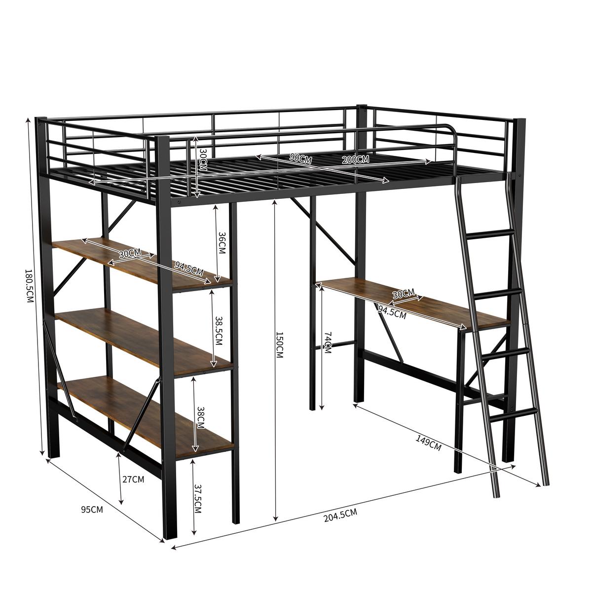 HOCHBETT Sschwarz 204,5/149/180,5 cm - Schwarz, Holzwerkstoff/Metall - Urban Meuble