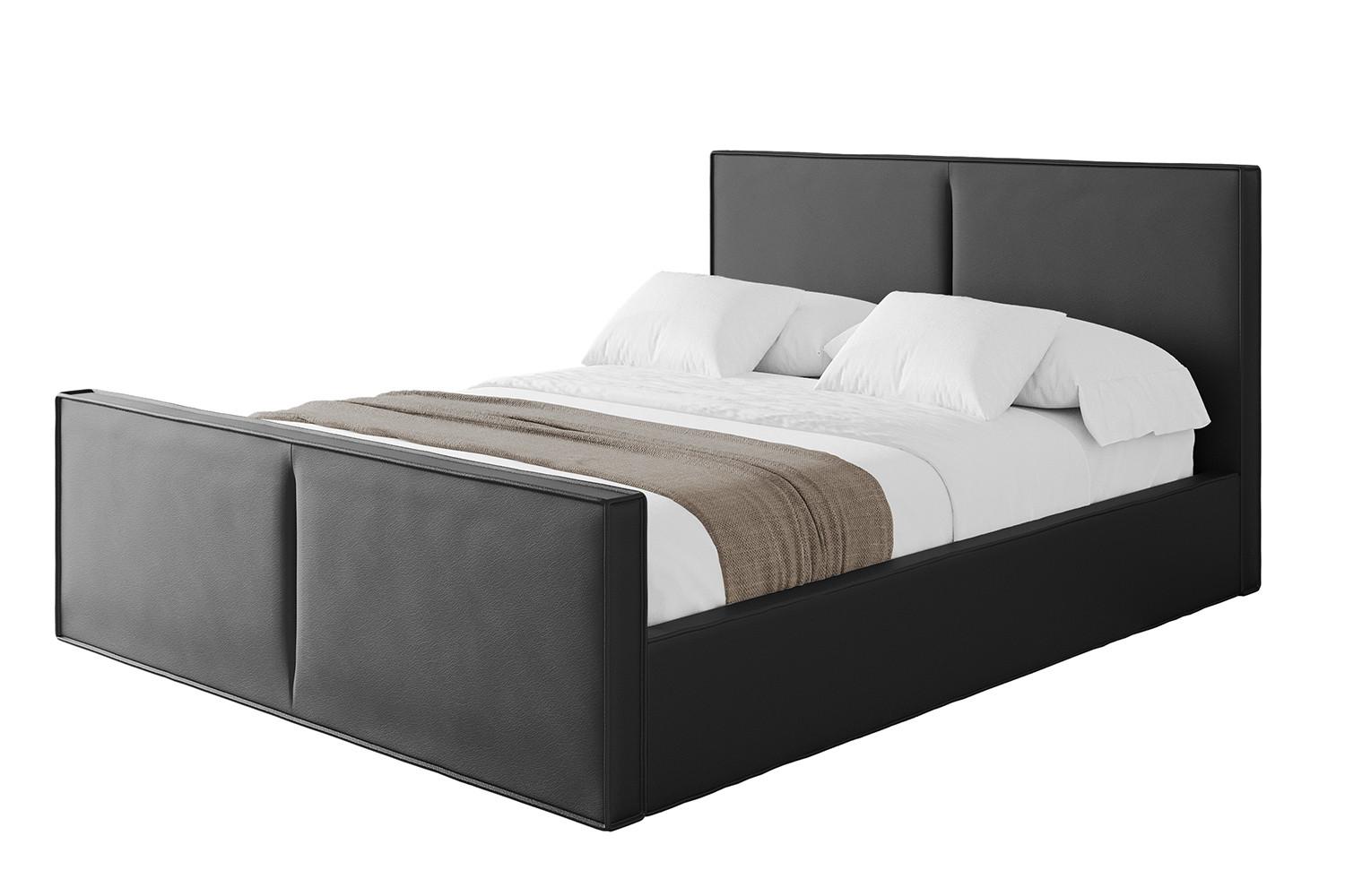 POLSTERBETT mit Bettkasten, Fußteil und Lattenrost, Boxbett ohne Matratze - EMMI-Z 180x200 Schwarz Kunstleder - Schwarz Hochglanz, Holzwerkstoff/Textil (180/200cm) - ALTDECOR