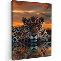 LEINWANDBILD Natur - Leopard - Tier - Sonnenuntergang - Modern Room Decor 30x40 cm - Orange, Textil (30/40cm) - MuchoWow