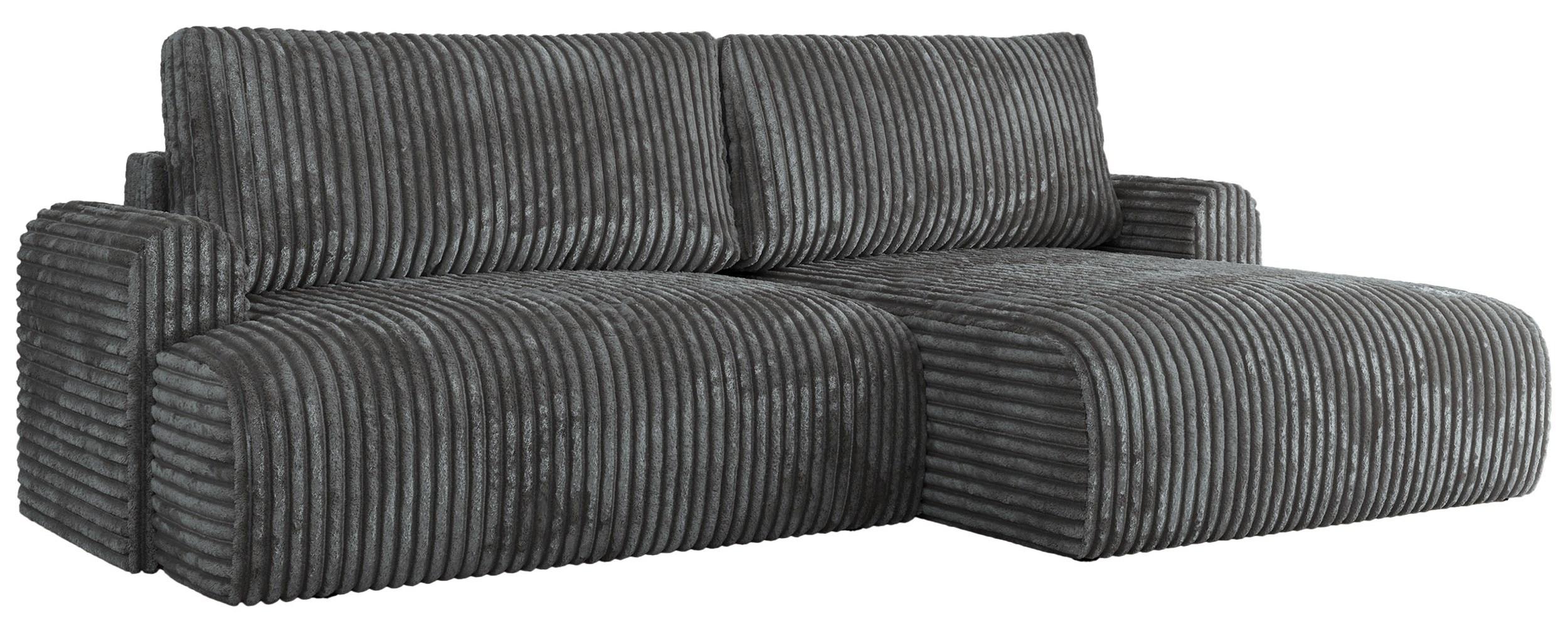 ECKSCHLAFSOFA TONO L Dunkelgrau Cord - rechts - Dunkelgrau/Schwarz, Kunststoff/Textil (150/260cm) - MKS