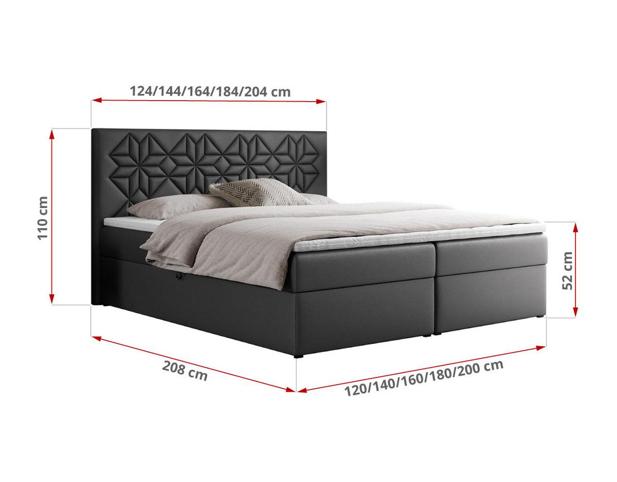 BOXBETT LEILA 200/200 Dunkelgrau Kunstleder - H4 - Dunkelgrau, Holz/Textil (200/200cm) - MKS