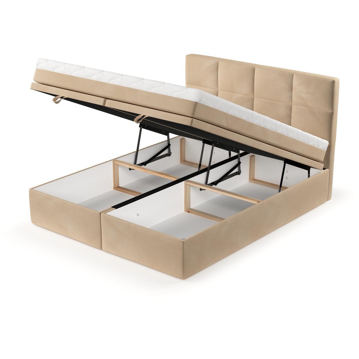 BOXBETT Tessa 140/200 cm Beige im Kronos Stoff - Beige/Schwarz, Holz/Holzwerkstoff (140/200cm) - AltaBeds
