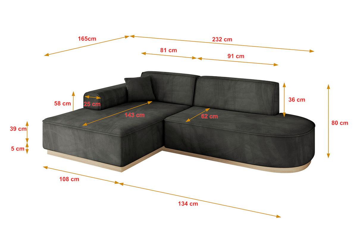 ECKSOFA Ottomane Links IREA-L1 - 232x165x80 cm Ecru - Anthrazit, Holzwerkstoff/Textil (232/165cm) - ALTDECOR