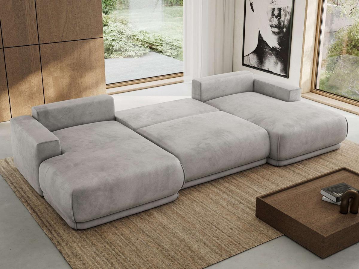 WOHNLANDSCHAFT RINA U Hellgrau Velvet - Hellgrau/Schwarz, Kunststoff/Textil (360/85/170cm) - MKS