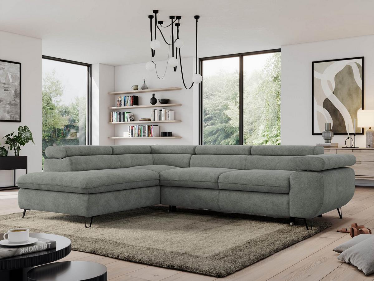ECKSOFA PEDRO L Grau Struktur - Links Seite - Schwarz/Grau, Textil/Metall (208/273cm) - MKS