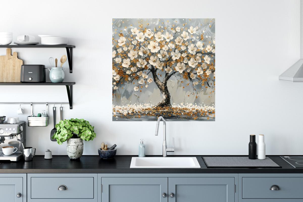 WANDTATTOO Baum - Blumen - Weiß - Natur - Kunst Wanddeko 50x50 cm - Weiß, Kunststoff (50/50/0.1cm) - MuchoWow