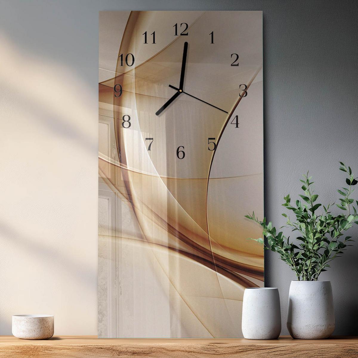 WANDUHR aus Glas 30x60 cm - Abstraktion - Beige, Glas (30/60/0.4cm) - TULUP