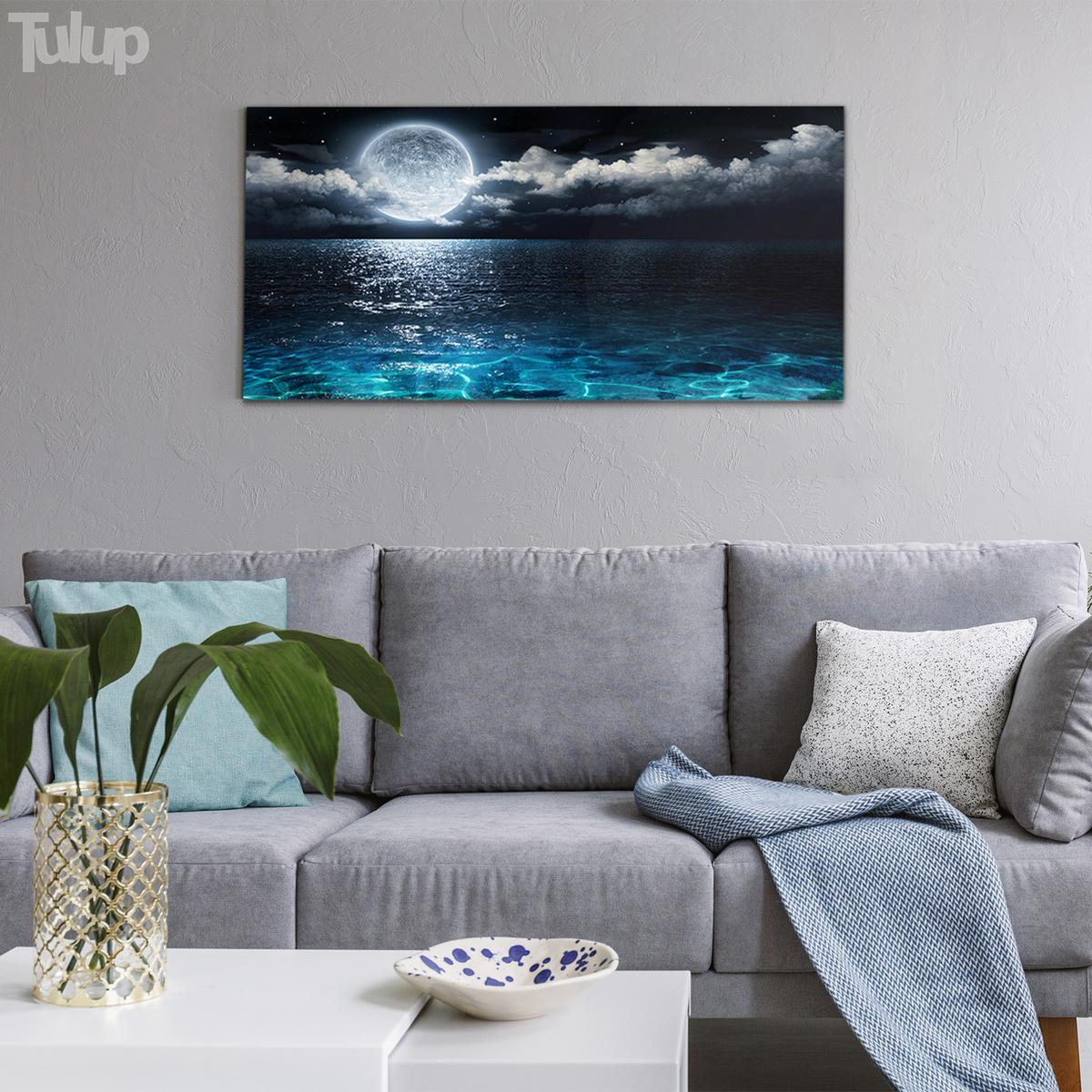 GLASBILD 120x60 cm Vollmond - Petrol, Glas (120/60cm) - TULUP