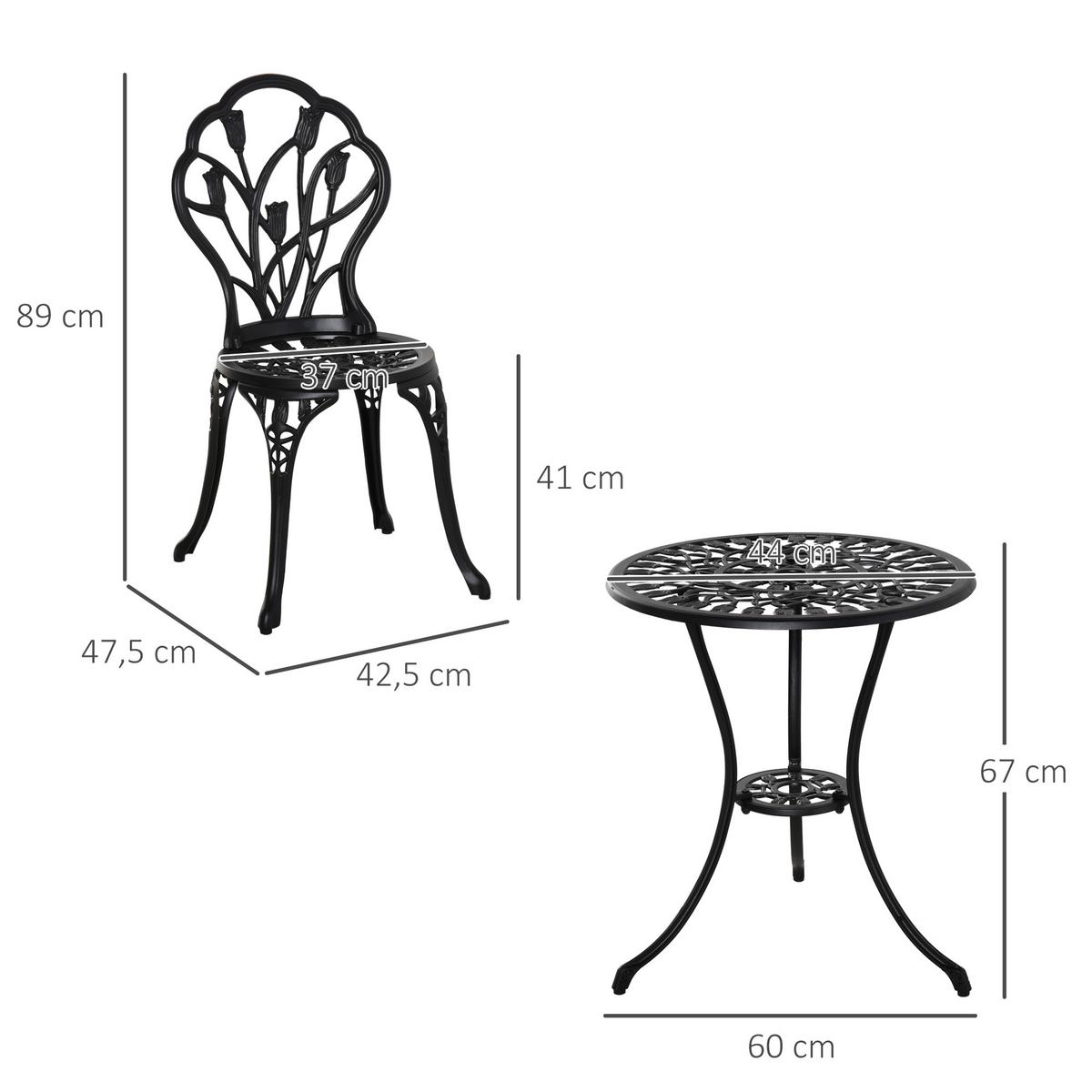 GARTENMÖBEL Set, Aluminium, Schwarz - Schwarz, Metall - Outsunny