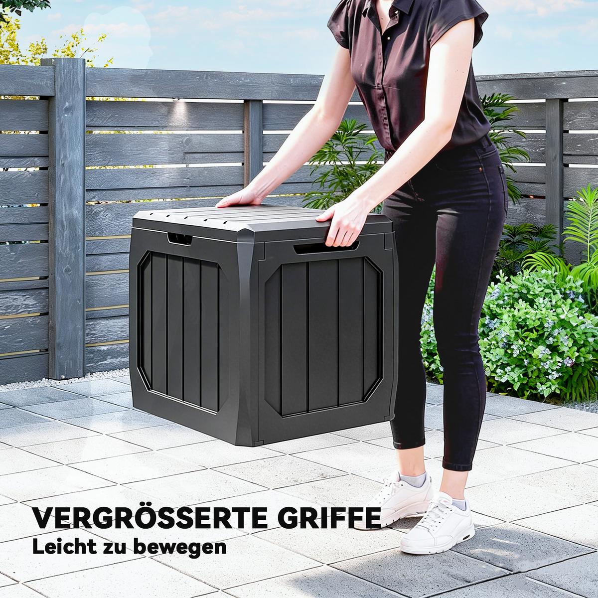 GARTENBOX 121 Liter aus Kunststoff Wasserdicht Kissenbox mit Griffmulden - Schwarz, Kunststoff (45/53/56cm) - Outsunny