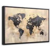 LEINWAND Bilder mit Rahmen - Weltkarte - Gold - Schwarz - Abstrakt - 30x20 - Kupferfarben, Textil (30/20cm) - MuchoWow