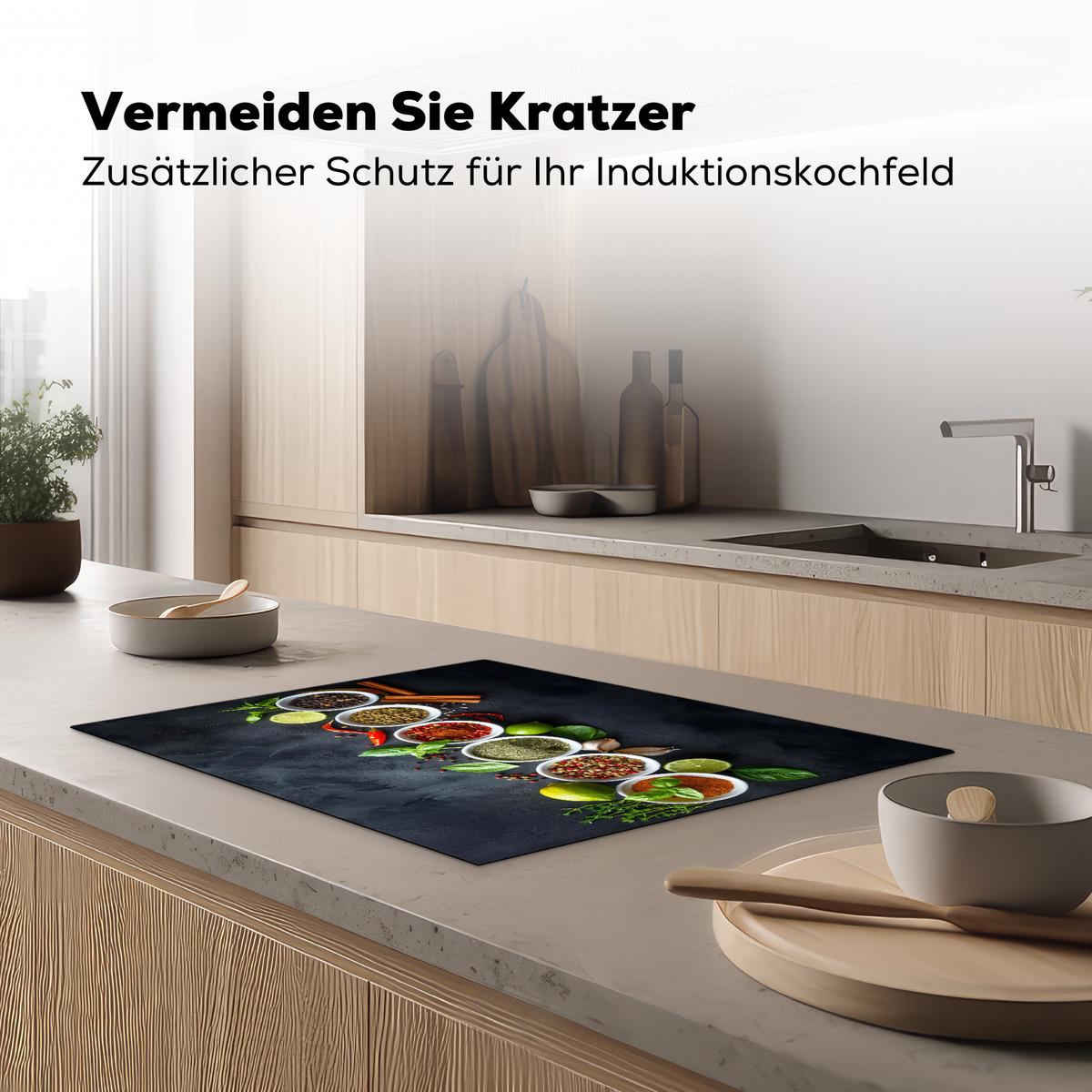 HERDABDECKPLATTE Kräuter - Gewürze - Konkrete Optik - Stilleben Herdabdeckung Induktionsfeld 70x52 cm - Multicolor, Kunststoff (70/52/0.2cm) - MuchoWow