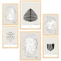POSTER Set Mit 6 Schwarze & Beige Abstrakte Kunst A3 & A4 Rahmen Aus Hellem Holz - Beige, Papier (29/3cm) - Nacnic