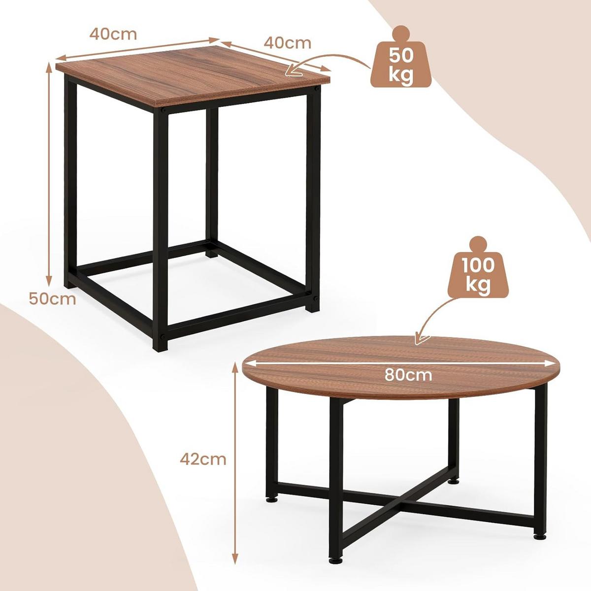 BEISTELLTISCH Braun(3-teilig) - Braun, Holzwerkstoff (80/80/42cm) - COSTWAY