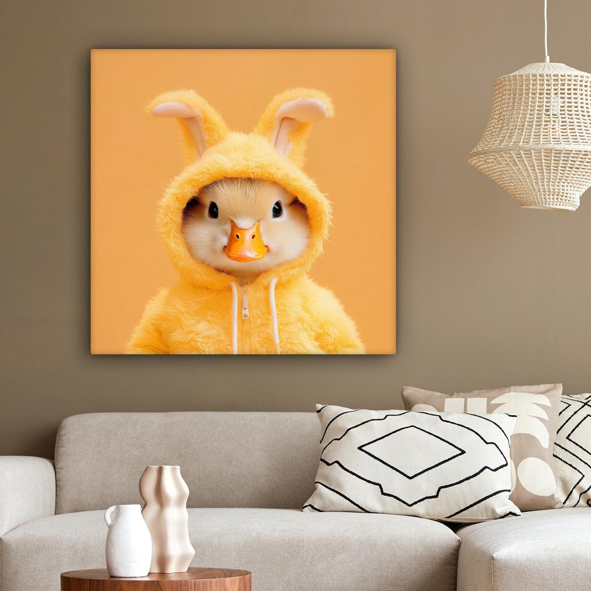 LEINWANDBILD Osterhase - Kostüm - Ente Deko Groß 90x90 cm - Gelb, Textil (90/90cm) - MuchoWow
