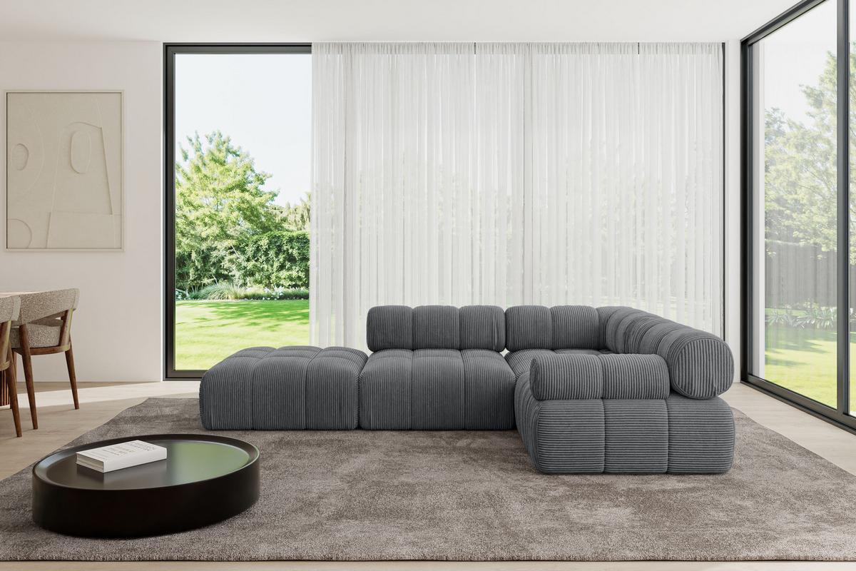 ECKSOFA modulares Sofa Felto-L1 - 285x190x70 cm Dunkelgrau Cord - Dunkelgrau, Holzwerkstoff/Textil (285/190cm) - ALTDECOR