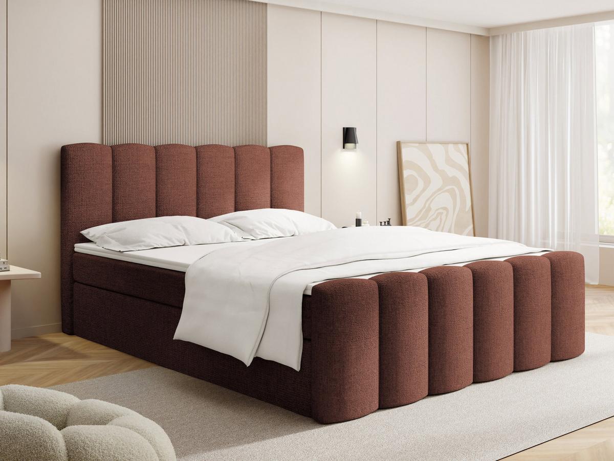 BOXBETT Serenity mit Bettkasten, Terrakotta Chenille 120x200 cm – inkl. H4 Taschenfederkern Matratze & Foam Topper - Terracotta/Schwarz, Holz/Holzwerkstoff (120/200cm) - WFL GROUP