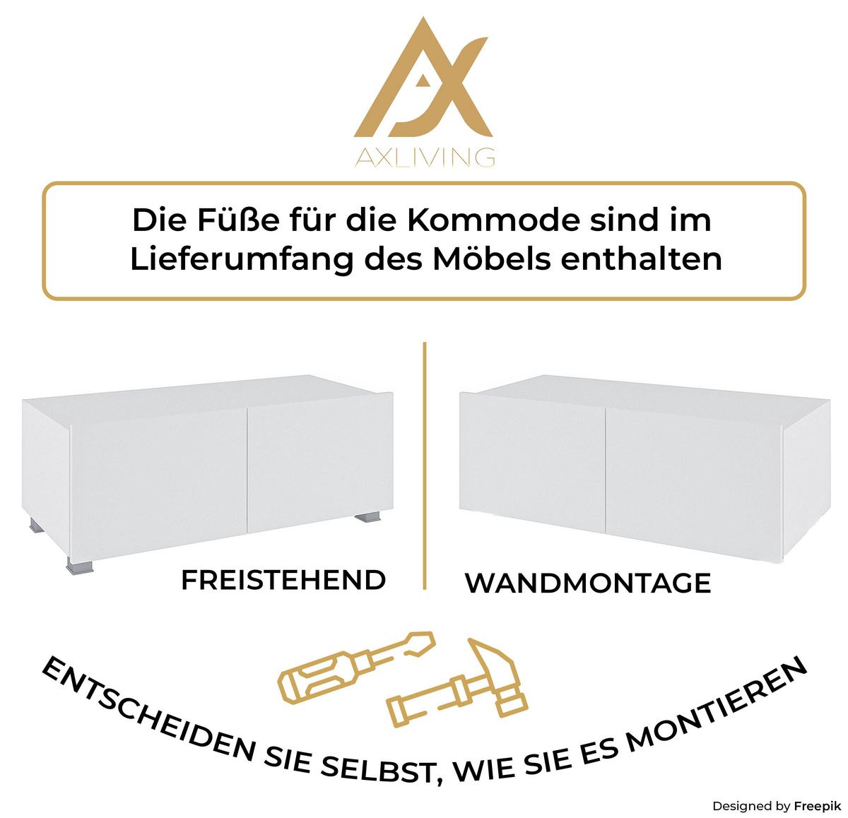 WOHNWAND Kossana 24 Modern Weiß/Goldene Eiche 300/154/43 cm Wohnzimmer Design - Weiß, Holzwerkstoff/Kunststoff (300/157/43cm) - AX Living