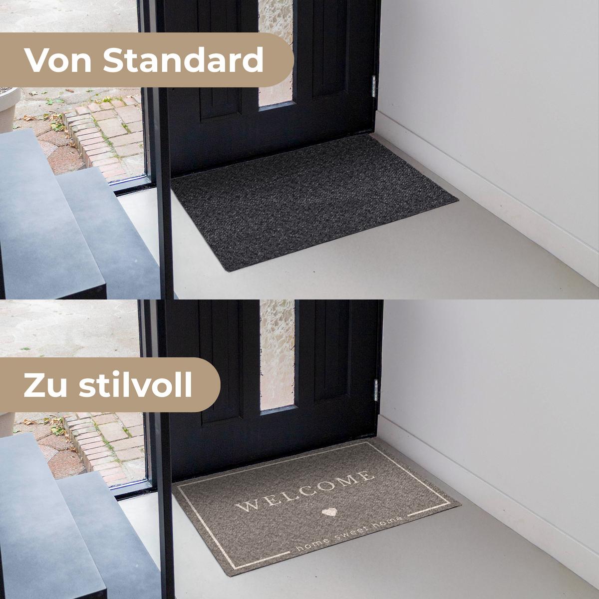 FUSSMATTE Willkommen - Braun Schmutzfänger 90x60 cm - Taupe, Kunststoff (90/0.4cm) - MuchoWow