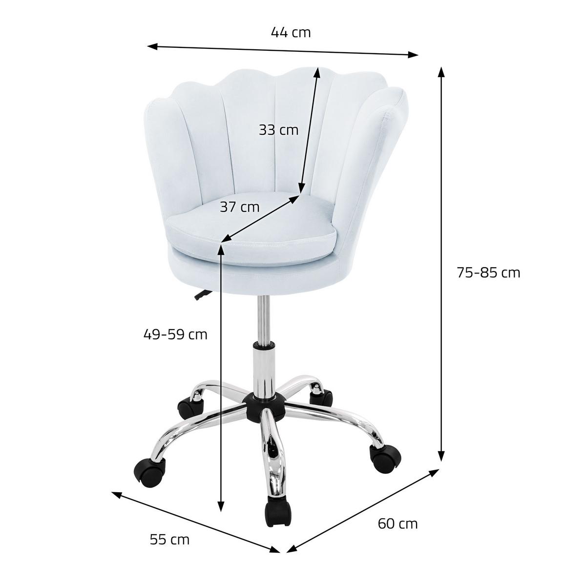 BÜROSTUHL Samt Hellblau - Blau, Metall (55/85/60cm) - ML-DESIGN