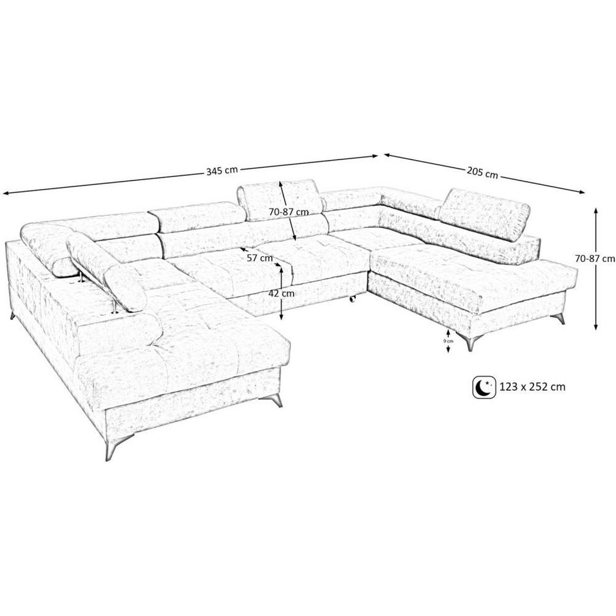 WOHNLANDSCHAFT Sorento U mit Schlaffunktion braun - Schwarz/Braun, Textil/Metall (345/87/205cm) - Beautysofa