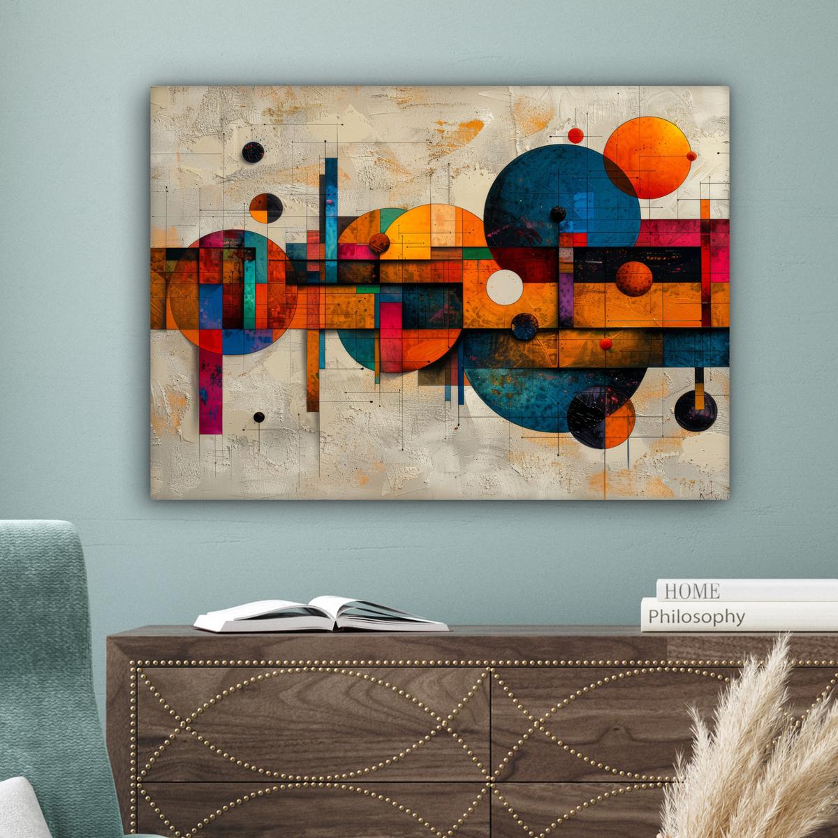 LEINWANDBILD Vintage - Moderne Kunst - Orange - Geometrische Formen Wandbilder 80x60 cm - Multicolor, Textil (80/60cm) - MuchoWow
