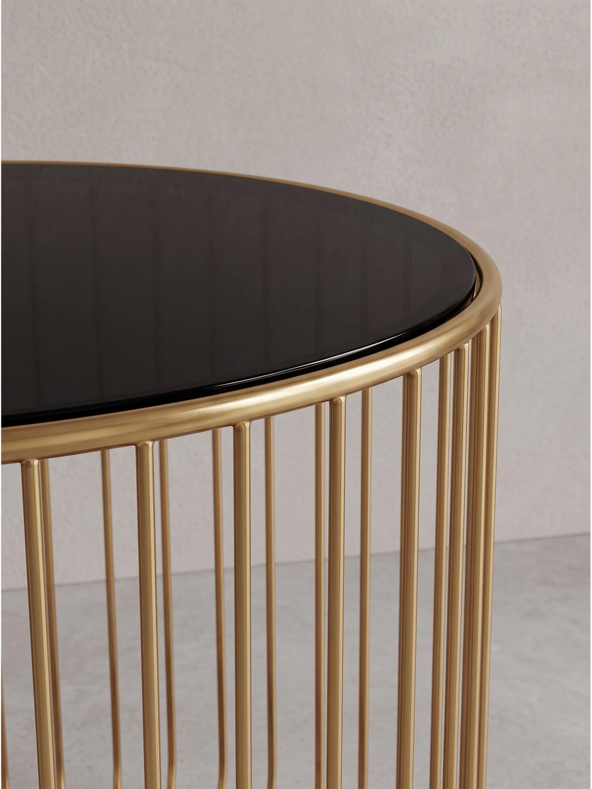 BEISTELLTISCH DENIA, Einscheiben-Sicherheitsglas, Schwarz-Gold, Ø 40 x 47 cm - Goldfarben, Glas/Metall (40/40/47cm) - KADIMA DESIGN