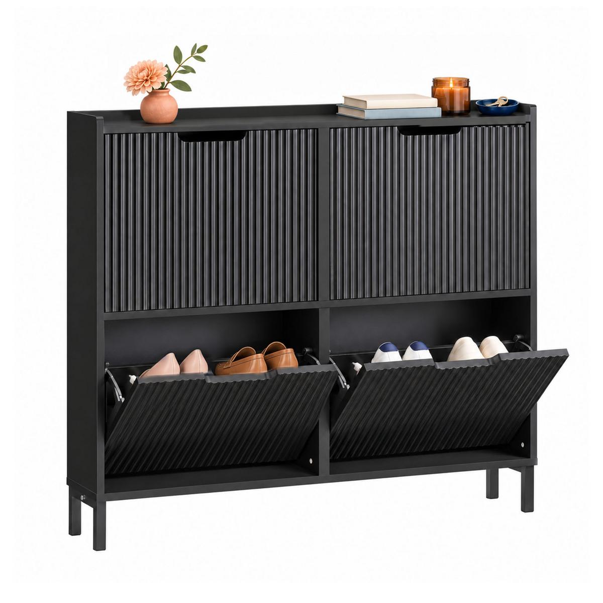 SoBuy SCHUHSCHRANK schmal, nur 19 cm tief, 100x19x91 cm, schwarz, 4 Klappen, bis EU 46, modern, für Flur & Diele online kaufen ➤ mömax
