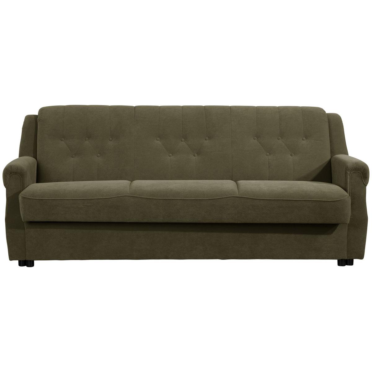 SOFA 3-Sitzer mit Bettfunktion Kaylyn Flockstoff grün - Grün, Kunststoff (83/89/207cm) - 58aufmkessel