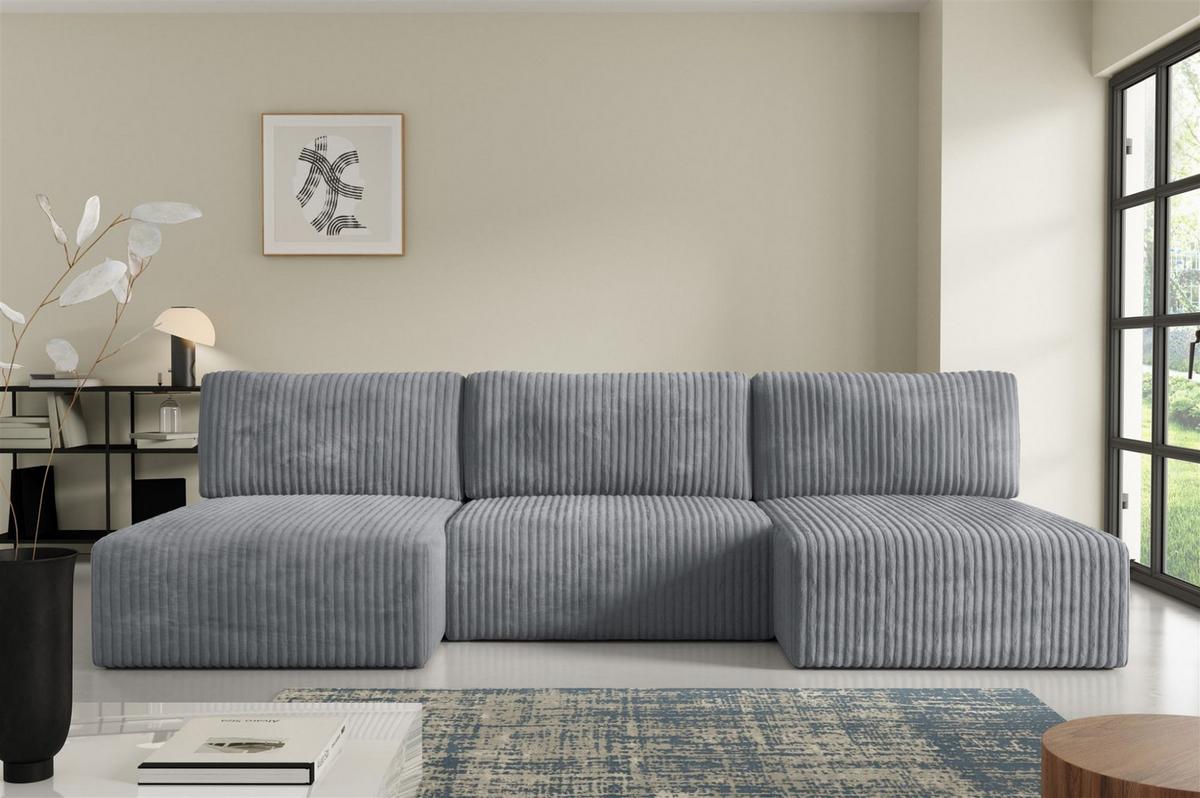 WOHNLANDSCHAFT Natalia - Grau, Holzwerkstoff/Textil (304/85/149cm) - Fun Möbel