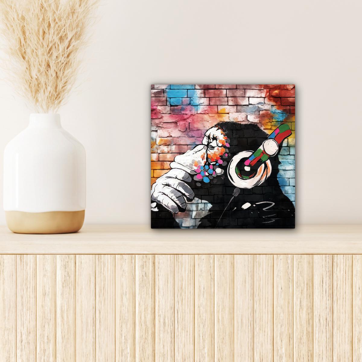 LEINWANDBILD Affe - Graffiti - Musik Deko Wohnzimmer 20x20 cm - Multicolor, Textil (20/20cm) - MuchoWow